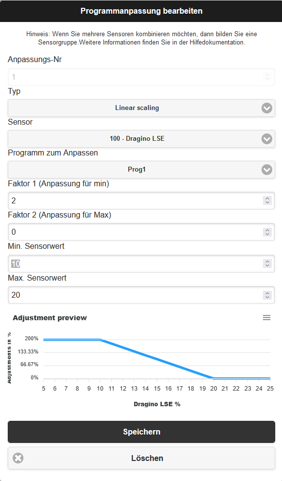 Regolazione del programma1