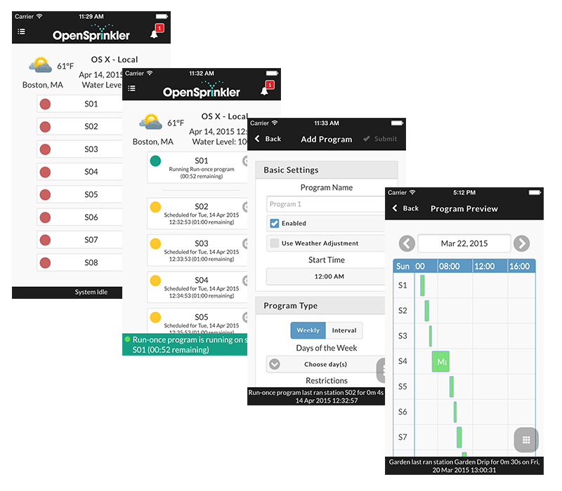 OpenSprinkler App auf Smartphone und Tablet