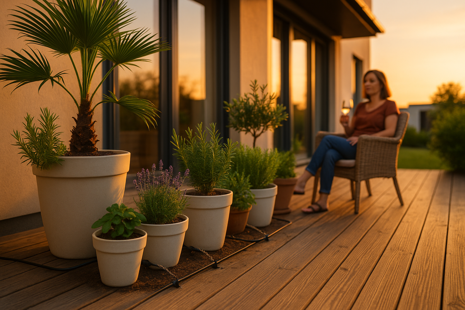Kübelpflanzen Terrasse Tropfbewässerung